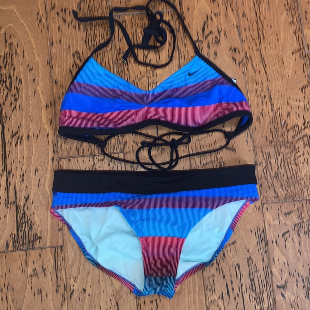 Nike Women’s Striped Blue & Pink Halter Bikini Set